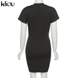 Kliou Solid Sexy Mini Dress Women Hipster Bundled Ball Sheath Short Sleeve Low V-Neck Shaped Waist Hot Streetwear Female