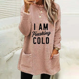 And Winter Women's Hot Style Letter Print Round Collar Loose Long Sleeve Pocket Plush Hoodie Woman-Outfit