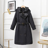 2022 Winter Down Coat Women 90% White Duck Down Jacket Female Double Breasted Hooded Long Puffer Feather Trench