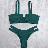 Bow Green Bikinis Push Up Bikini 2020 New Arrival Hollow Out Underwire Low Waist Swimsuit Sexy Swimwear Women