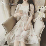 Refreshing Floral Women Dress Summer Elastic Waist Female Chiffon