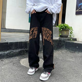 Gothic Punk Cargo Pants Anime Patch Pants for Men Women High Waist Black Trousers Wide-leg Casual Pant Harajuku Y2k Male