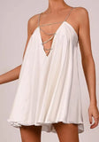 Sweet Metal Straps Sleeveless Solid Satin Mini Loose Club