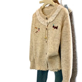 Neckpeek Tat-Stip-Up T-Shirt Coat Women's Autumn And Winter New Gentle Wind Cartoon Puppy Embroidered Long-Sleeved