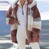 Plus Size Women's Winter Coat Oversized Fashion Casual Stitching Plaid Clothes Hooded Zipper Ladies Lamb Hair Coat