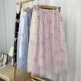 Mid-length Butterfly Sequined Mesh Skirt Women Sweet High Waist Embroidered long Tulle Skirt QT1843-Outfit