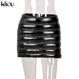 Kliou Shiny Quilted Women Skirt Autumn Fashion Warming Y2K Concise Street Style Clothing High Waist Elastic Female