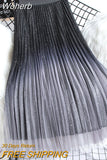 Summer Women Gradient Color Mesh Skirt Elegant High Waist Sequins A-line Midi Length Pleated Skirt QT1785-Outfit