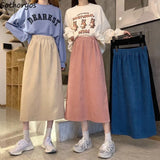 Skirts Women Solid Basic Stylish S-3XL Thick Warm Corduroy Sweet Elegant High Waist Female Winter Split Young