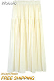 Spring Summer Slub Cotton Linen Midi Length A-Line Skirt Women High Waist Casual Eight Colors Skirt With Big Swing QT1737-Outfit