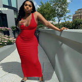 2021 Sleeveless Solid Square Collar Ribbed Skinny Maxi Dress Spring Summer Women Fashion Sexy Streetwear Lounghe