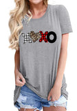 Grey Casual O-Neck Short Sleeves Love Printed Regular
