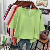 100% Cotton M-6XL T Shirt Solid V Neck Tshirt Short Sleeve Women's Top Basic Summer Couple Oversized T Shirts-Outfit