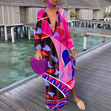 Independent Station New Fashion Style Fashion Printing V-Neck Dress Women's Spot-Outfit