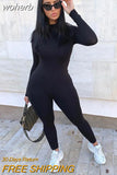 Solid Fitness Rompers Womens Jumpsuit Casual Black O Neck Long Sleeve Leggings Bodycon Body Femme Jumpsuit for Women 2023-Outfit