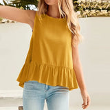 Summer Ruffle Tops ZANZEA 2022 Fashion Casual Sleeveless Blouses Tank Tunic Female Solid Hollow Blusas