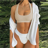 Fashion Sexy Women Halter Sleeveless Off Shoulder Skinny Crop Top Summer 2021 Mini Vest Basic Tees Casual Beach Tank