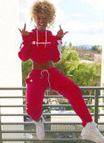 Woherb Fashion Letter Print Contrast Piping Long Sleeve Hoodies And Pant Tracksuit 1127-0-Outfit