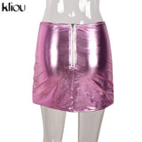 Kliou Shiny Quilted Women Skirt Autumn Fashion Warming Y2K Concise Street Style Clothing High Waist Elastic Female