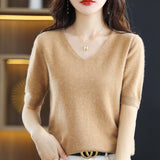 Woherb 2024 New Short-Sleeved Sweater Women's T-Shirt Solid Color V-Neck Short-Sleeved Bottom Shirt Top Thin Style A Hair-Outfit