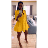 hirigin Solid Ruffles Shirt Dress Women Streetwear Half Sleeve Buttons Up High Waist Mini Dress Summer Casual Party