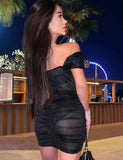 Sexy Off Sholder Short Sleeve Ruched Party