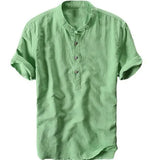 Summer Travel Holiday Men's Leisure Simple Small Fresh Linen Shirt Thin Solid Color Short-Sleeved Leisure