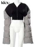 Kliou Punk Street Jacket Women Hipster Stitching Cotton-Padded Plus Size Sleeve Clothing Goth Zipper Sheath Y2K High Street