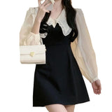 Woherb Doll Collar Dress 2024 Autumn Dress New Hepburn Style Niche Design Sense Shows Thin Base A-Word Skirt-Outfit