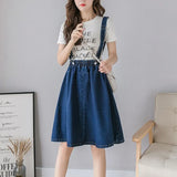 Plus Size S-4XL Women Denim Strap Skirt Elegant Summer Korean Elastic High Waist A-line Midi Skirt Jeans Faldas Mujer