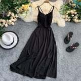 Chiffon Women Long Dress Chiffon Summer Sexy V Neck Spaghetti Strap Backless Split Beach Holiday Dress Casual