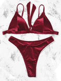 Red Push Up Bikini 2020 Hot Sale Straps Padded Mid Waist Sexy Bikinis Bandage Swimsuit Solid Swimwear Women