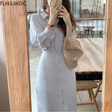 2021 Chic Korea Fashion Clothes Fenimine Vestidos Women Elegant Office Lady Vintage Single Breasted Button Solid Shirt