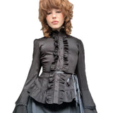 Dark Wind Goth Sister To Close The Waist Wood Ear Lake Trumpet Sleeve Shirt Hottie Personality Slim Thin