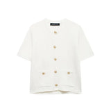 New Small Fragrant Wind Round Neck Bag Decoration Buckle Design Short-Sleeved Knitted Coat