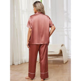 Woherb Women's Plus-Size Pajamas Spring And Summer High Sense Ice Silk Short Sleeve Trousers Home Suit-Outfit
