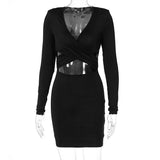 2021 Long Sleeves V Neck Hollow Out Solid Mini Dress Summer Autumn Women Fashion Sexy Outfit Y2K