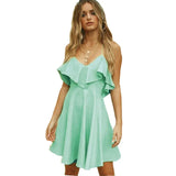 Summer Dress Women Spaghetti Strap Knee Length Ruffle A-Line Dress Sweet Sexy V-Neck Slim Women Strapless Party