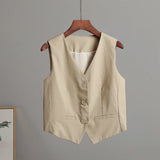And Linen Vest Vest 2024 Summer New Female Temperament Leisure Sleeveless Single-Breasted Vest Jacket-Outfit