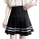 Black Striped Women Pleated Skirt Summer High Waist A Line Ladies Sexy Mini Skirt Japan Zipper Preppy Girls Dance