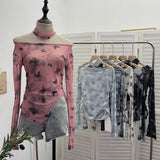 Tie-Dye-Print Single-Layer Mesh Yarn Lint Sun Hoodie Irregular Long-Sleeved T-Shirt Repair On The Body
