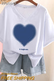 100% Cotton L-6XL T Shirt Plus Size Tshirt Short Sleeve Women Top Summer Heart Print Couple V Neck Oversized T Shirts-Outfit