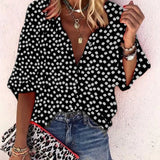 2021 New Fashion Daisy Floral Print Shirts Women V Neck Long Sleeve Button Tops Casual Loose Plus Size