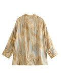 2023 Women Summer Blouses Shirts Tops Fashion Tie Dye V-Neck Asymmetrical Satin Female Casual Elegant Tops Clothing-Outfit