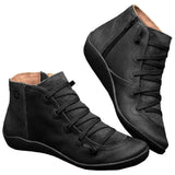PU Leather Ankle Boots Autumn Winter Cross Strappy Vintage Punk Flat Shoes Boots Comfort Soft Bottom Side Zip Short