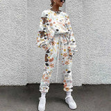 Tracksuit Two Piece Pullovers Cloting Long Sleeve Tie-dye Print Female Tops And Elastic Waist Pants Slim Casual