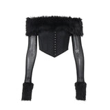 Woherb Women's Fall Sexy Waist Fishbone One Word Collar Fluffy Hot Girl Tight Long Sleeve Top Female-Outfit