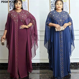 African Dress for Women Kaftan African Clothing Luxury Rhinestone Robe Femme Chiffon Evening Long Dress Africa Clothes-Outfit