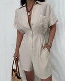 Women's Clothing 2025 Solid Color Short Sleeve Leisure Loose-Fitting Shorts Set