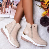 Suede Leather Ankle Boots 2020 Fashion Warm Plush Winter Boots Female Casual Zipper Wedges Shoes Chunky Sneakers Plus
